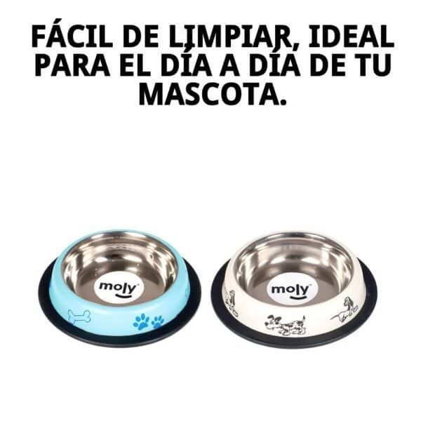Comedero de acero para gatos con diseño divertido y resistente, ideal para comida diaria.
