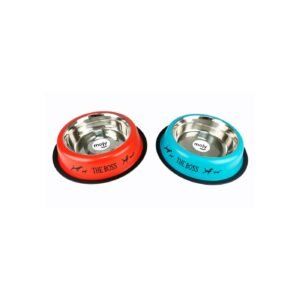Tazón para mascotas de acero inoxidable con base antideslizante, 18cm y 0,90L, ideal para perros y gatos.