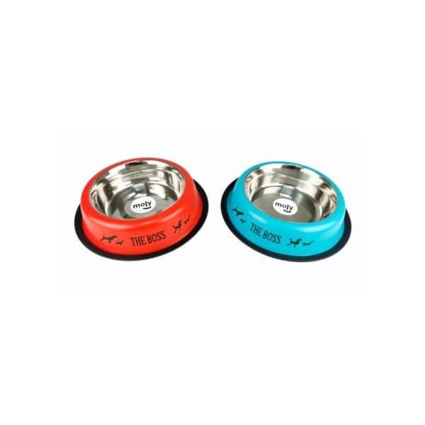 Tazón para mascotas de acero inoxidable con base antideslizante, 18cm y 0,90L, ideal para perros y gatos.