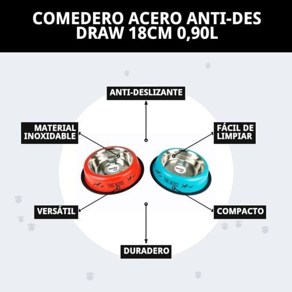 Comedero de acero inoxidable anti-deslizante de 18cm, fácil de limpiar y duradero.