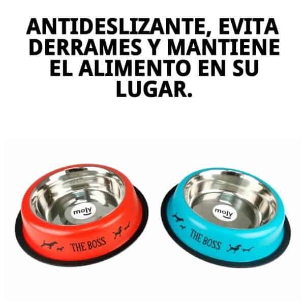 Comedero de acero inoxidable con base antideslizante, ideal para mascotas, 22 cm, 1.55L.