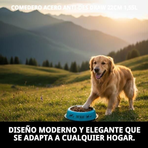 Comedero para perros de acero, resistente y antideslizante, 22cm, 1,55L.