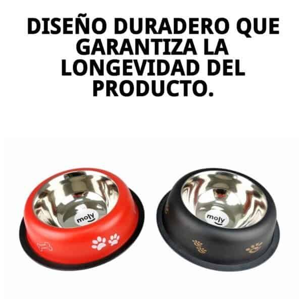 Comedero para mascotas en acero con base antideslizante, disponible en rojo y negro, 25cm, 2,35L.