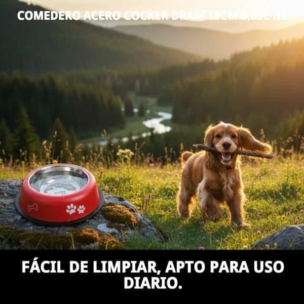 Comedero de acero para perros Cocker, duradero y fácil de limpiar. Ideal para comida y agua diaria.