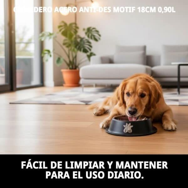 Comedero de acero anti-desgaste, ideal para perros, 18cm, capacidad 0,90L.