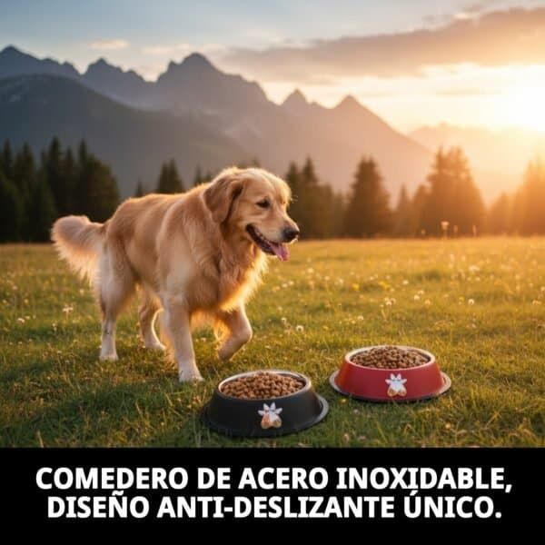 Comedero para mascotas en acero resistente, ideal para perros, con diseño anti-deslizante y capacidad 1,55L.