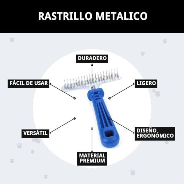 rastrillo metálico removedor de primera capa moly | elimina subpelo suelto sin dañar el manto