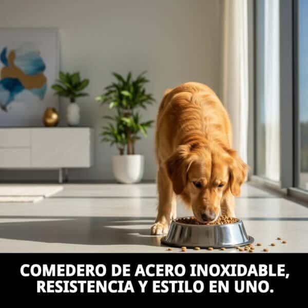 Comedero inoxidable para mascotas, resistente y duradero, ideal para perros y gatos.