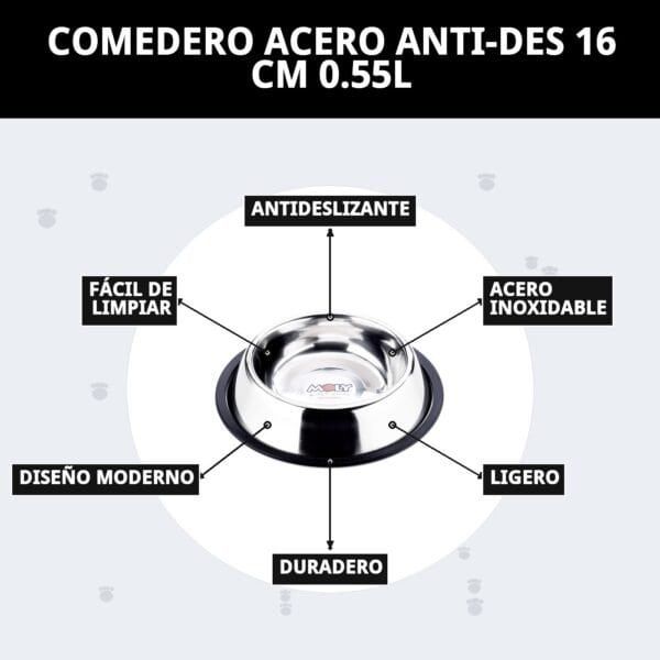 Recipiente para mascotas en acero inoxidable, resistente y fácil de limpiar.
