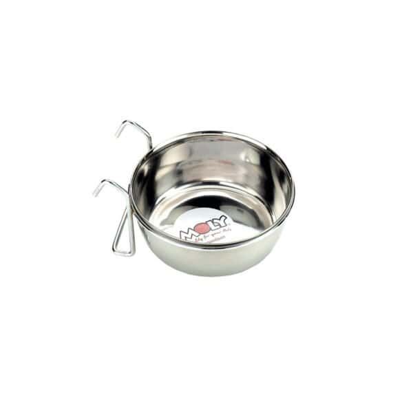 Comedero de acero inoxidable con ganchos, 15cm para mascotas. Ideal para comida y agua en casa o en viaje.