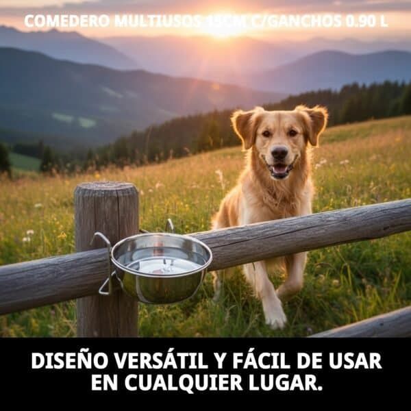 Comedero multiusos perro con ganchos 0.90L para mascotas.