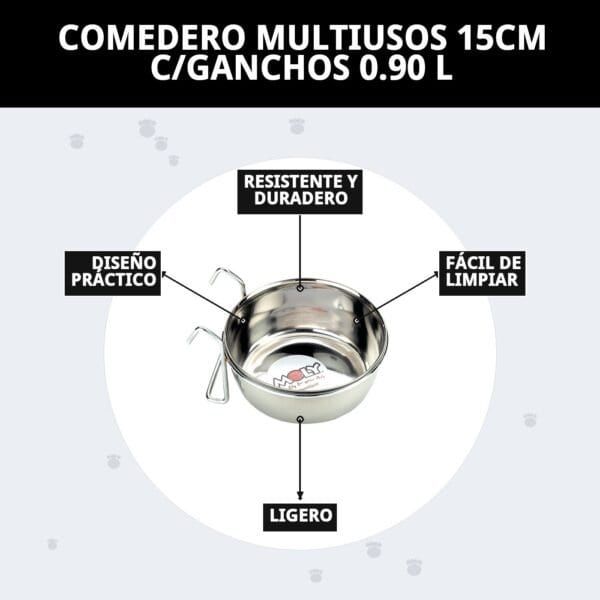 Comedero de acero inoxidable resistente y duradero para mascotas, fácil de limpiar y práctico.
