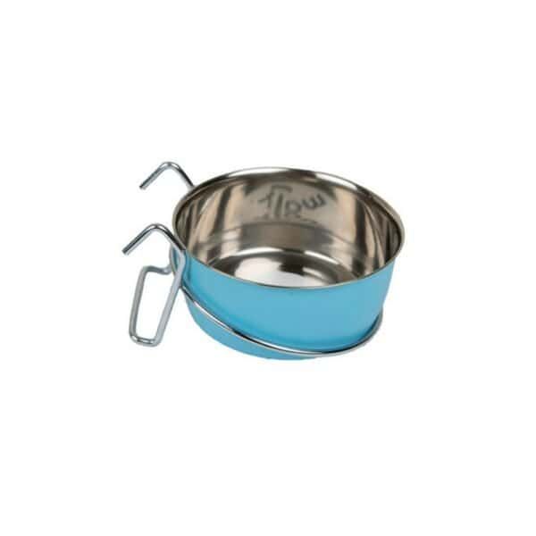 Comedero multiusos de 7,5 cm con gancho para mascotas, ideal para comida y agua, resistente y fácil de limpiar.