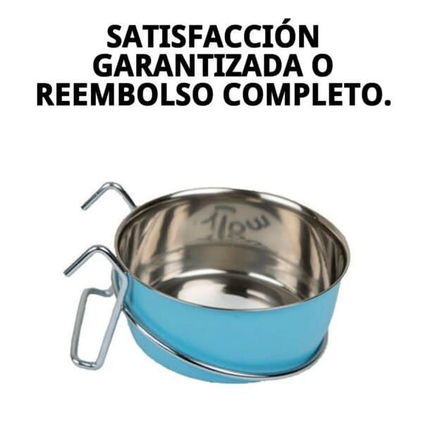 Comedero multiusos para mascotas con gancho, ideal para el alimento y agua. Compacto y fácil de colocar.