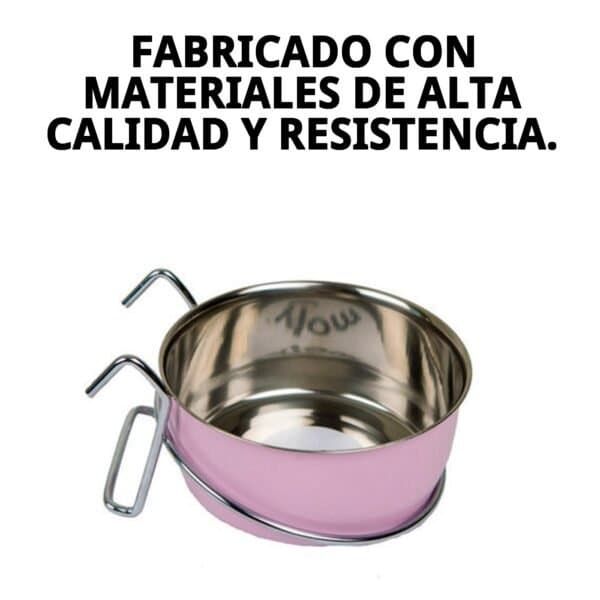 2. Comedero multiusos para mascotas, acero inoxidable 9,5cm con ganchos, resistente y duradero.