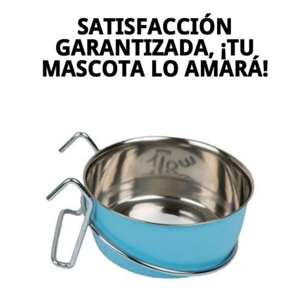 Cazo de metal para mascotas con ganchos; ideal para comida y agua. Duradero y fácil de limpiar. Perfecto para el cuidado de tu mascota.