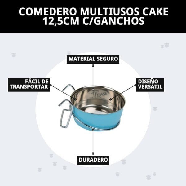 Comedero perro de acero inoxidable con ganchos, resistente y fácil de transportar. Ideal para mascotas.