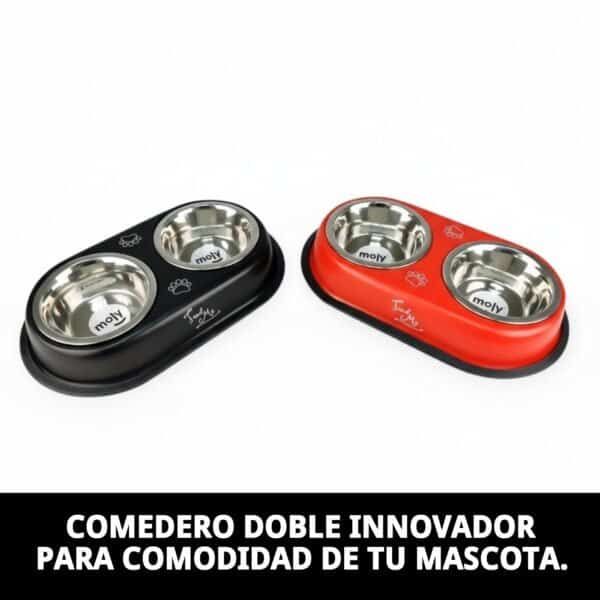 Comedero doble para perros y gatos, 13,5 cm, 0,60 L, material resistente, diseño innovador.