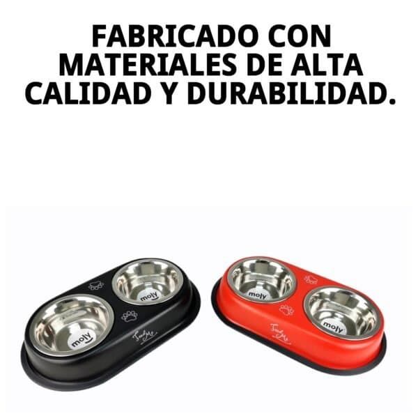 Comedero doble para perros y gatos, acero inoxidable, antideslizante, resistente y fácil de limpiar.