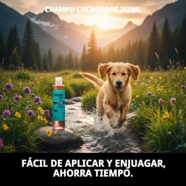 Champú natural para cachorros, limpieza suave y segura. Ideal para pieles sensibles, fácil de aplicar y enjuagar.