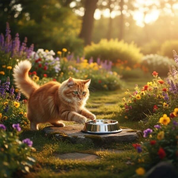 Comedero para gatos en acero inoxidable, ideal para alimentación saludable y duradera.