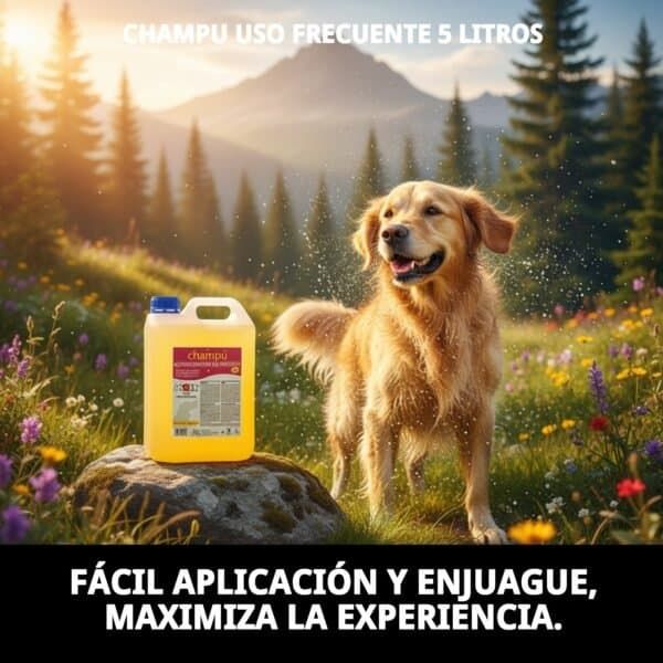Champú uso diario 5 litros para todo tipo de pelos y limpieza suave. Ideal para mascotas. ¡Fácil de aplicar y enjuagar!.