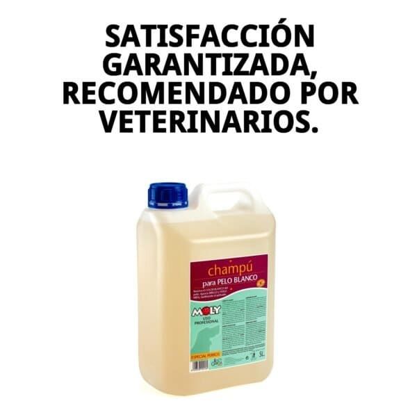 Champú para perros blancos, 5 litros, ideal para iluminar y realzar el brillo de pelajes claros en mascotas.