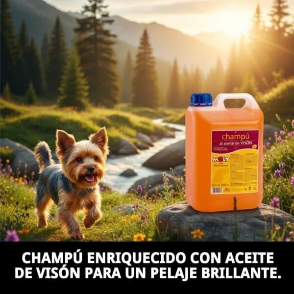 Champú de aceite de visón para perros largos y sedosos. Nutrición profunda y brillo en cada lavado.