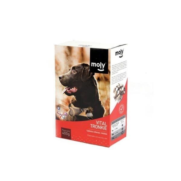 Galletas rellenas para perros pequeños y medianos, 400g, con ingredientes nutritivos.