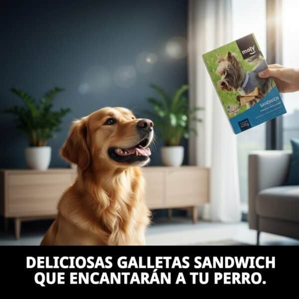 Galletas sandwich rellenas para perros, crujientes y sabrosas, ideales como recompensa.