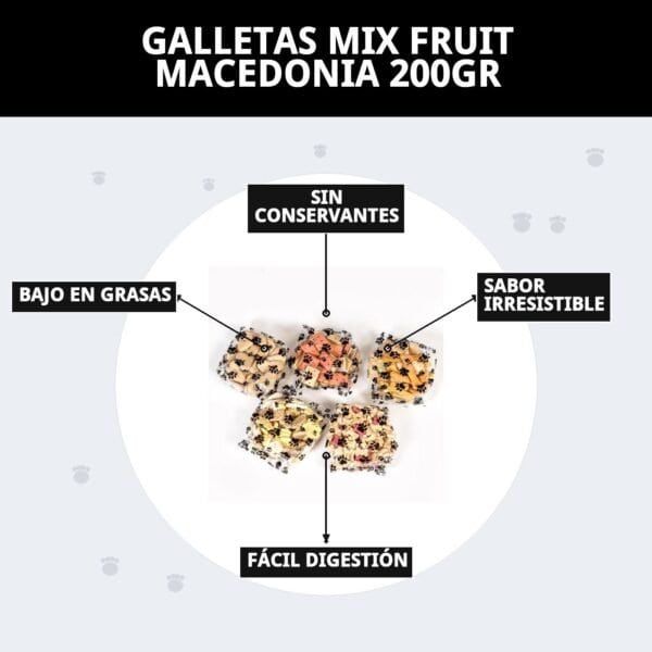 Galletas de frutas para perros, sin conservantes, bajo en grasa, fácil digestión, sabor irresistible, 200g.