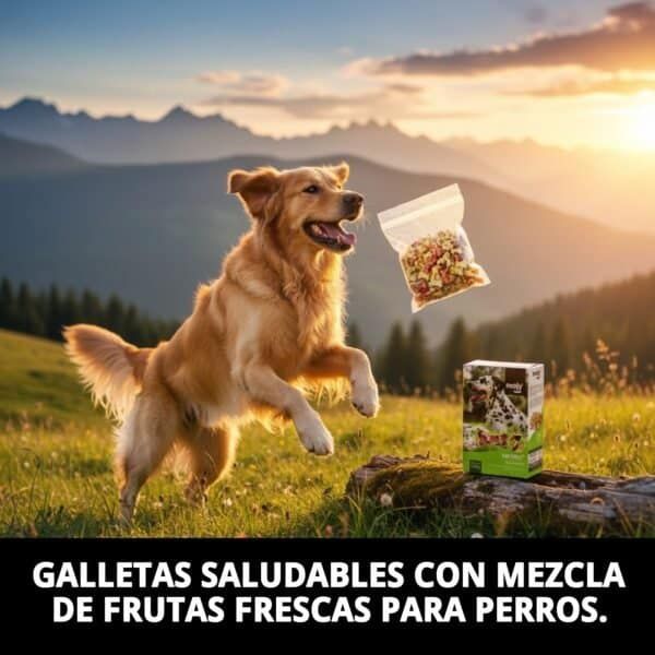 Galletas Mix Fruit Macedonia 400g, premio saludable para perros amantes de frutas.