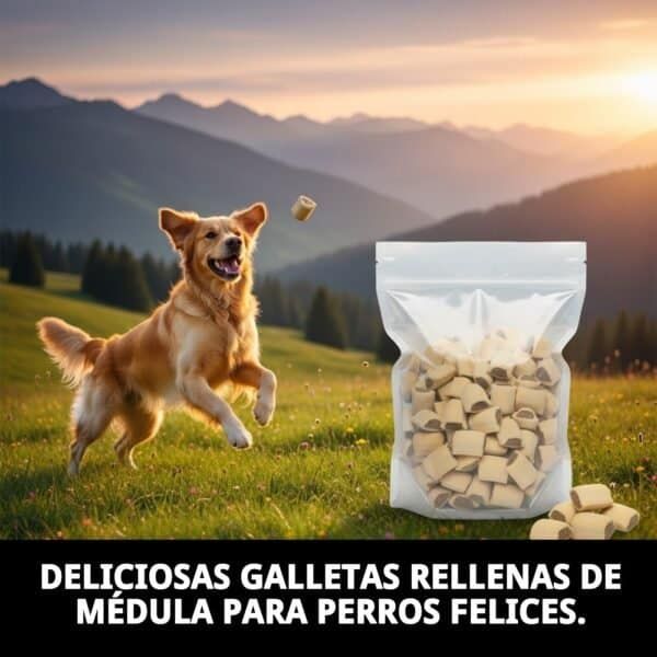 Galletas rellenas de médula para perros felices, 2 kg en granel, snack nutritivo y crujiente.