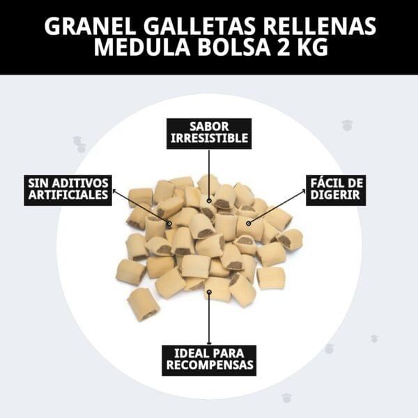Galletas rellenas de médula para perros, 2kg, sin aditivos, fáciles de digerir, ideales para recompensas.