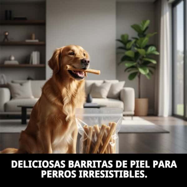 Palo de piel para perros, snack natural resistente de 25 cm en bolsa de 10 unidades.