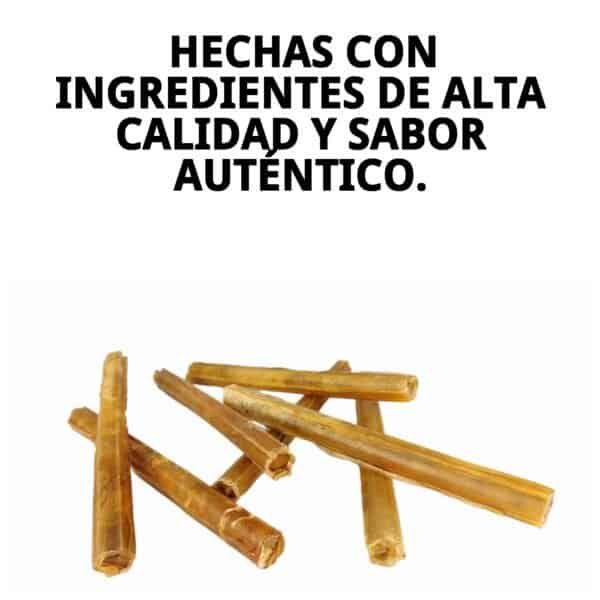 Palos de piel de 25 cm en bolsa de 10 unidades, snack natural resistente, ideal para perros activos.