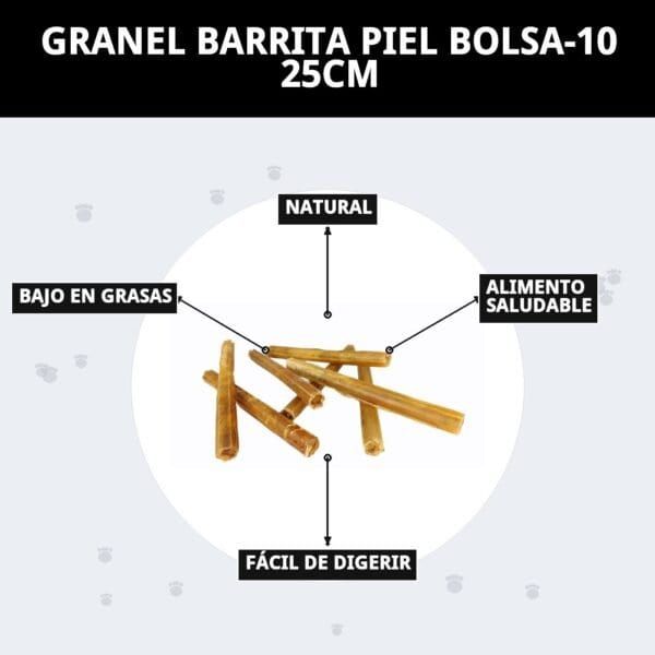 Barritas de piel natural para perros, resistentes y saludables, en bolsa de 10 unidades. Snack duradero y fácil de digerir.