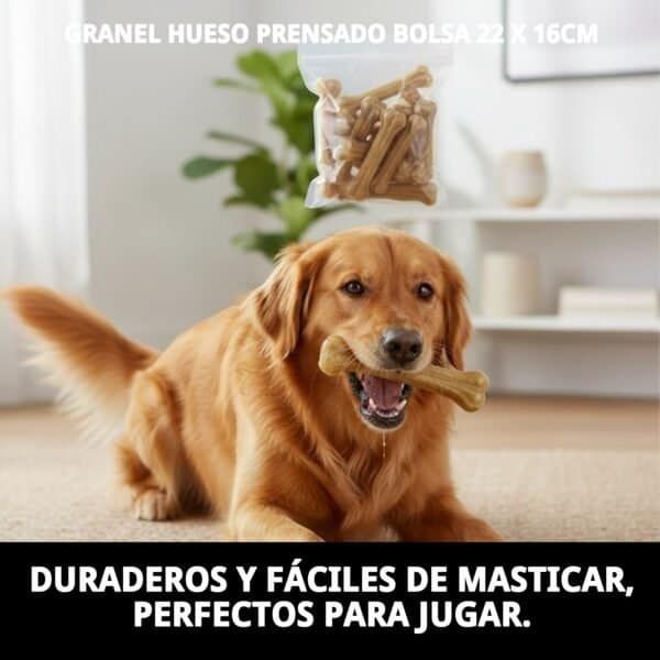 Huesos prensados para perros en bolsa de 22 unidades, 16 cm, snack natural durable y fácil de masticar.