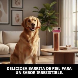 Barrita piel perros 25 cm resistente para perros medianos y grandes. Snack natural y duradero para perros activos.