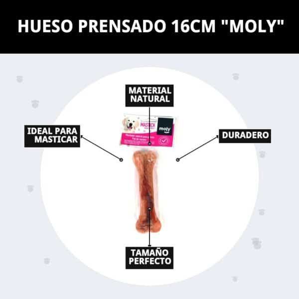 Hueso prensado para perros de tamaño medio, duradero y 16cm, ideal para masticar y entretener a tu perro.