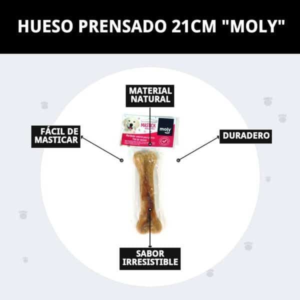 Hueso natural de 21 cm resistente para perros de tamaño medio, fácil de masticar y duradero.