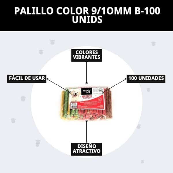 Palillos coloridos para perros, 9/10mm, bolsa de 100 unidades, snack masticable y fácil de usar.