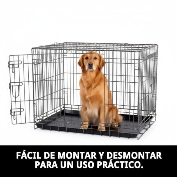 Jaula metálica para perros resistente, plegable y segura para mascotas grandes. Fácil de montar y desmontar.