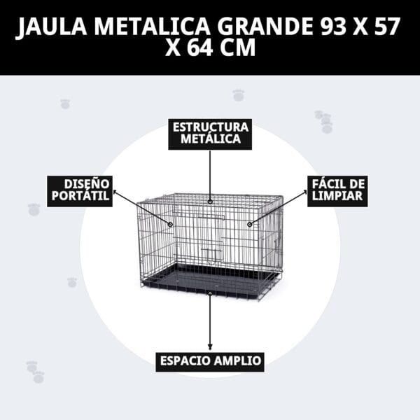 Jaula metálica plegable para perros grandes 93x57x64 cm, resistente y segura.