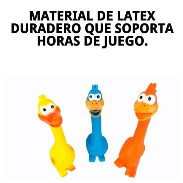 Juguete de látex duradero en forma de pato para perros, con sonido y colores vibrantes.