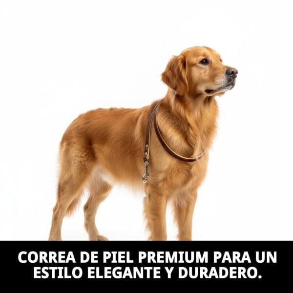 Correa piel de alta calidad para perros de tamaño grande. Resistente y elegante, 120 cm de longitud. Perfecta para paseos con estilo.