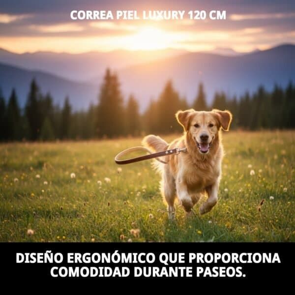 Correa de piel de 120 cm para perros, lavable y resistente. Ideal para paseos cómodos y seguros.