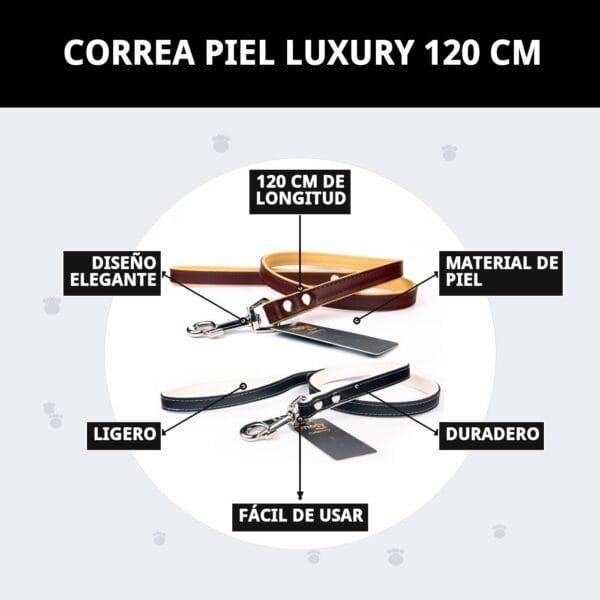 Correa de piel de 120 cm para perros, elegante, duradera y ligera, fácil de usar y de alta calidad. Ideal para paseos con estilo.
