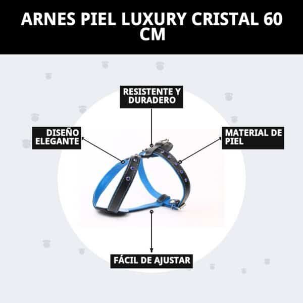 Arnés piel con cristales de 60 cm, resistente, duradero y elegante para mascotas.