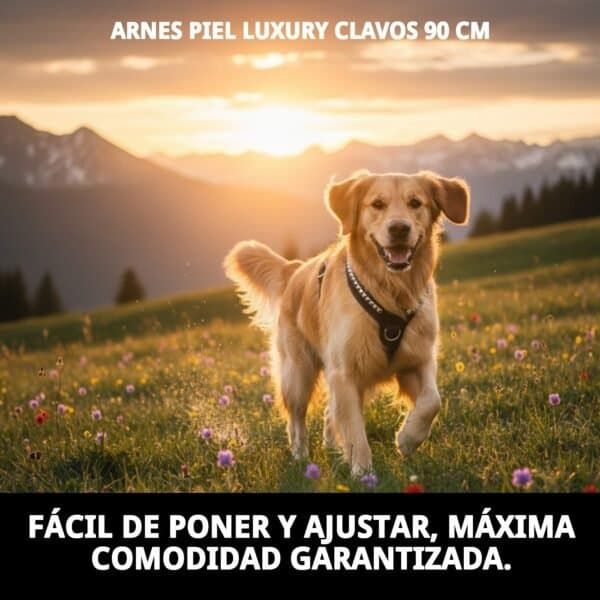 Arnes piel luxury con clavos para perros, resistente y cómodo. Ideal para paseos con estilo y máxima seguridad.